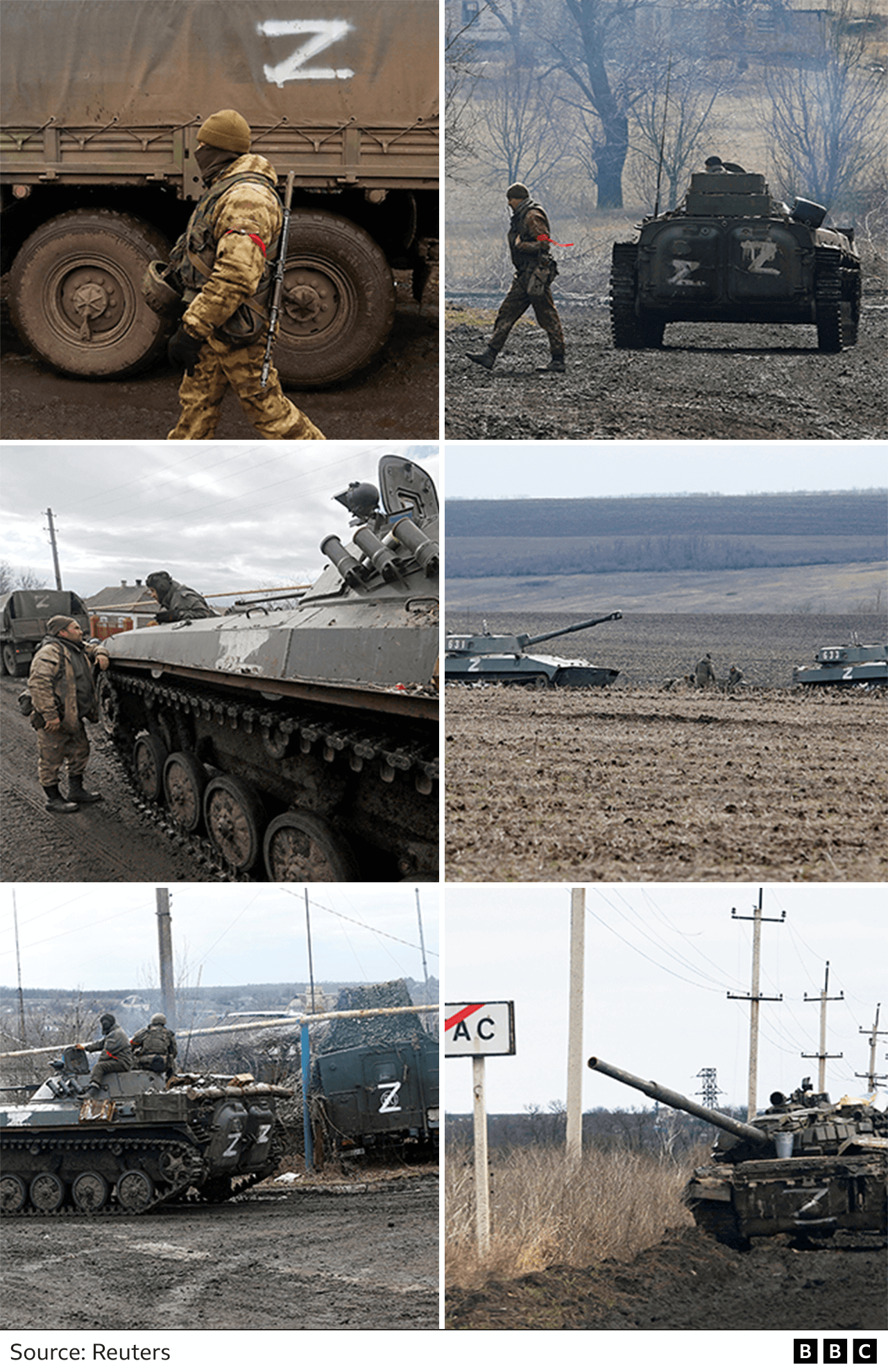 Russian military vehicles with "Z" on them