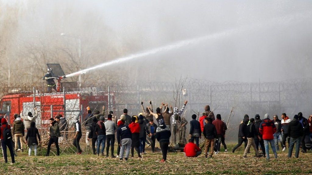 Water cannon at Greek border