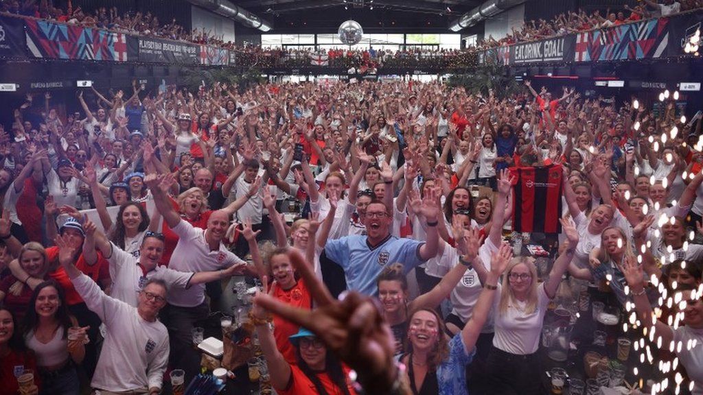 Fans celebrate at Boxpark, Wembley