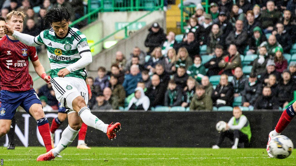 Reo Hatate scores for Celtic against Kilmarnock