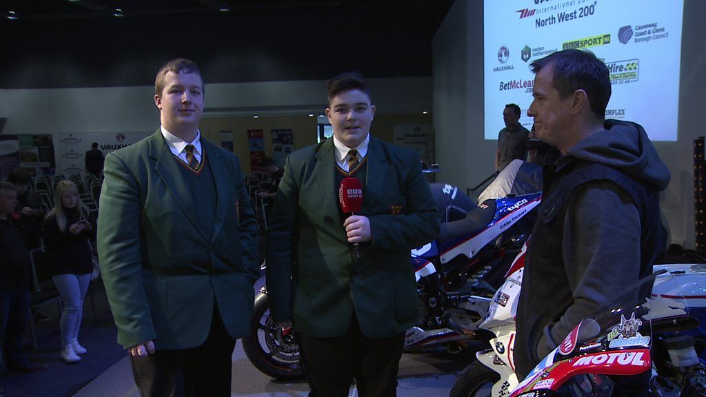 School reporters from St Mary's Limavady interview John McGuinness