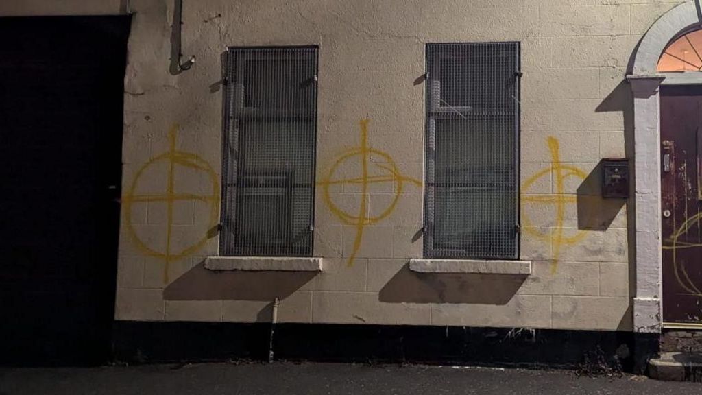 Targets daubed on the mosque in Newtownards