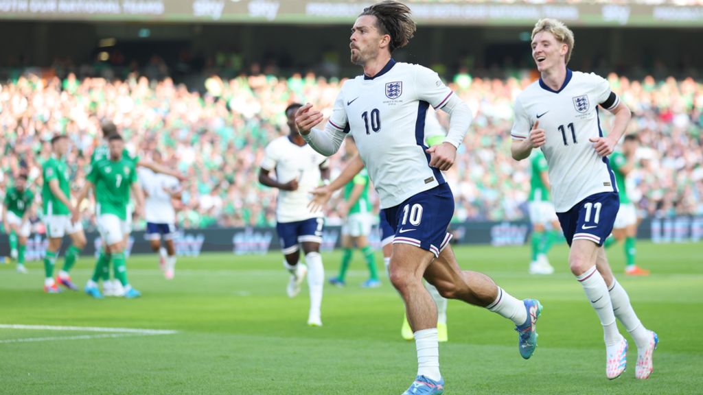 Jack Grealish celebrates scoring his England's second goal against the Republic of Ireland