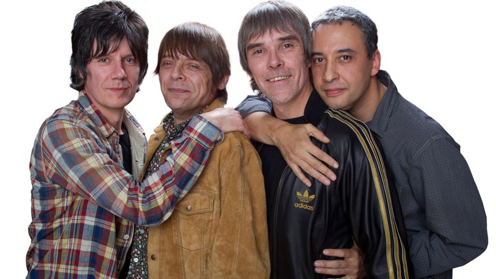 John Squire, Mani, Ian Brown and Reni of The Stone Roses pose for a portrait to announce they have reformed for two nights at Heaton Park in Manchester on 29th and 30th June 2012 at The Soho Hotel on October 18, 2011 in London, United Kingdom.