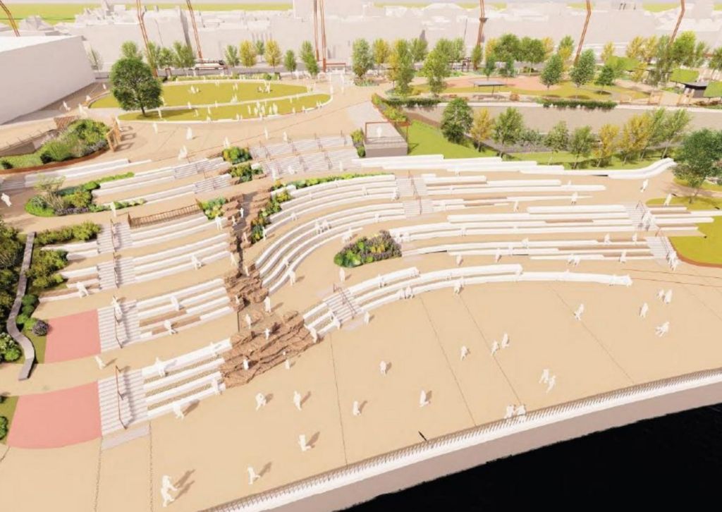 The plans feature amphitheatre-style seating