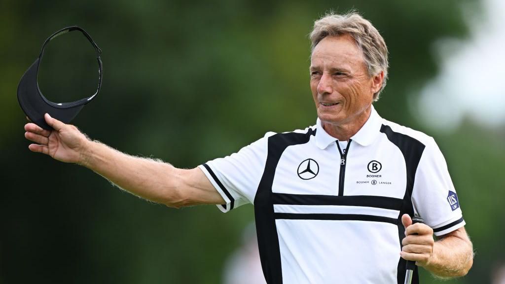 Bernhard Langer waves to the crowd on his farewell appearance at the BMW Open