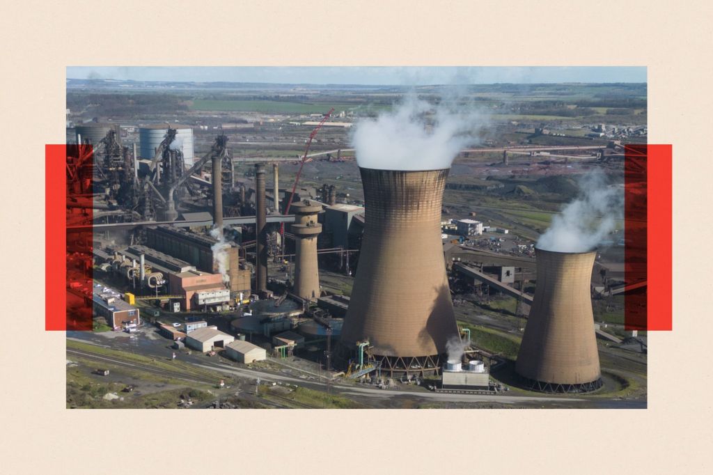 Vapour from cooling towers at the British Steel Ltd. plant in Scunthorpe