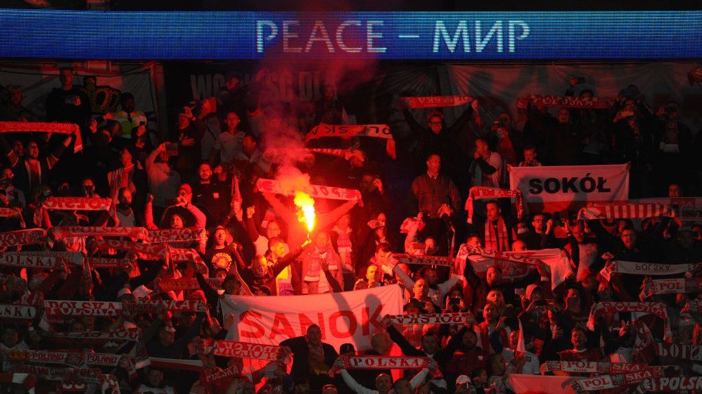 Flares among Poland fans at the Cardiff City Stadium