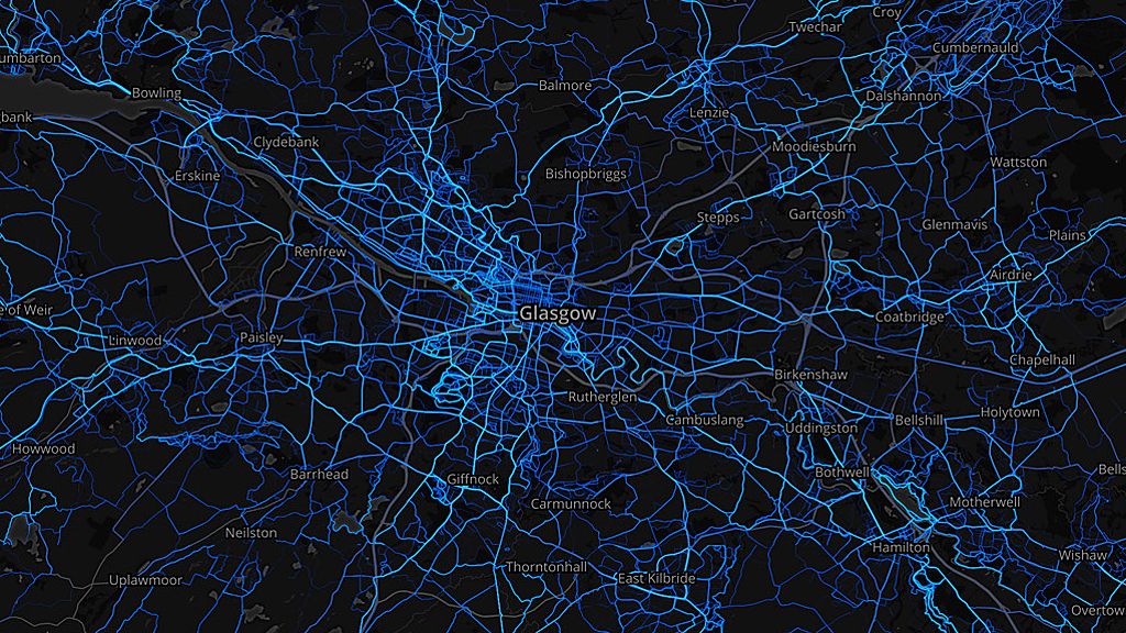 Glasgow area - running routes (by Strava users 2015)