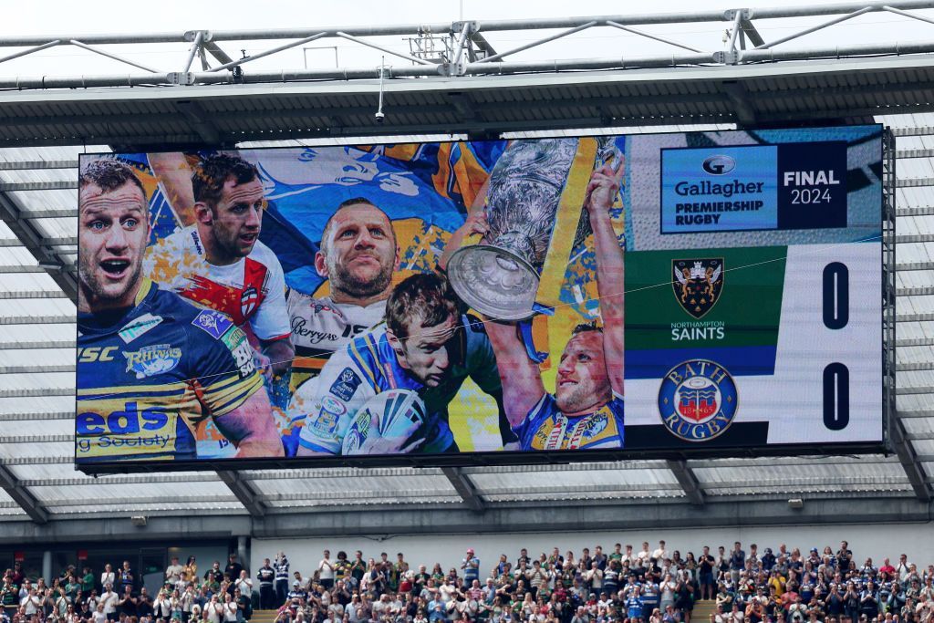 The scoreboard at Twickenham displaye a montage of Rob Burrow images