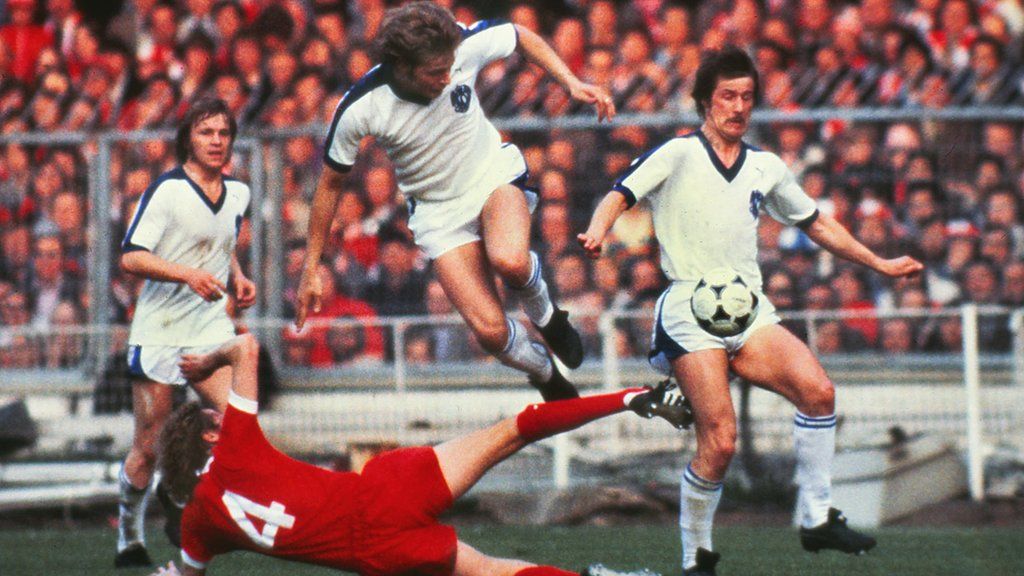 Jan Sorensen evades the challenge of Liverpool and England defender Phil Thompson in the 1978 European Cup final at Wembley