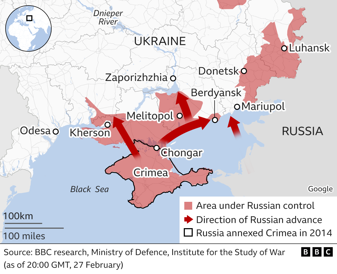 Map showing attack from the south. 28 FEB