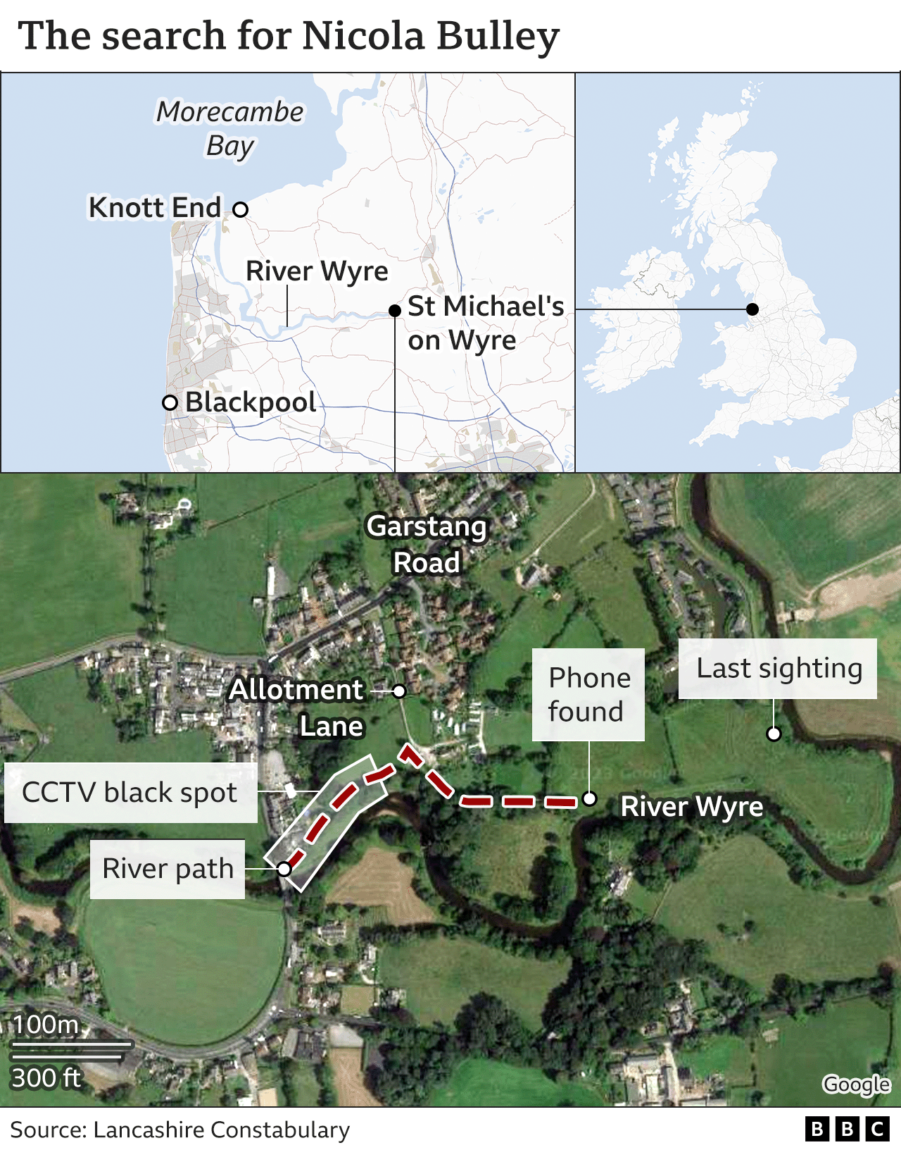 Map of where Nicola Bulley vanished