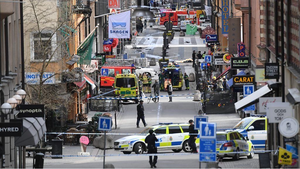 The street scene after the truck attack in Stockholm