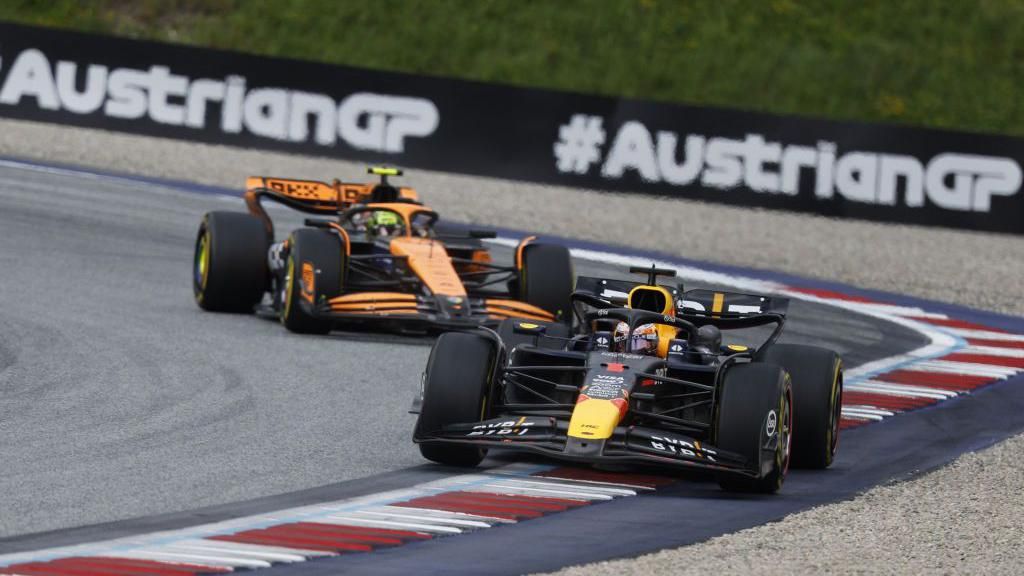 Max Verstappen leading Lando Norris at the Austrian Grand Prix