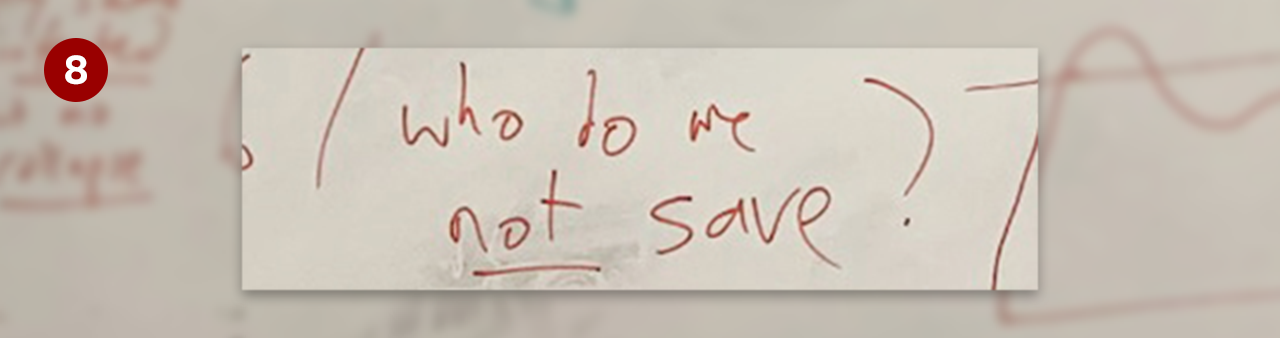 Whiteboard excerpt - Who not to save?