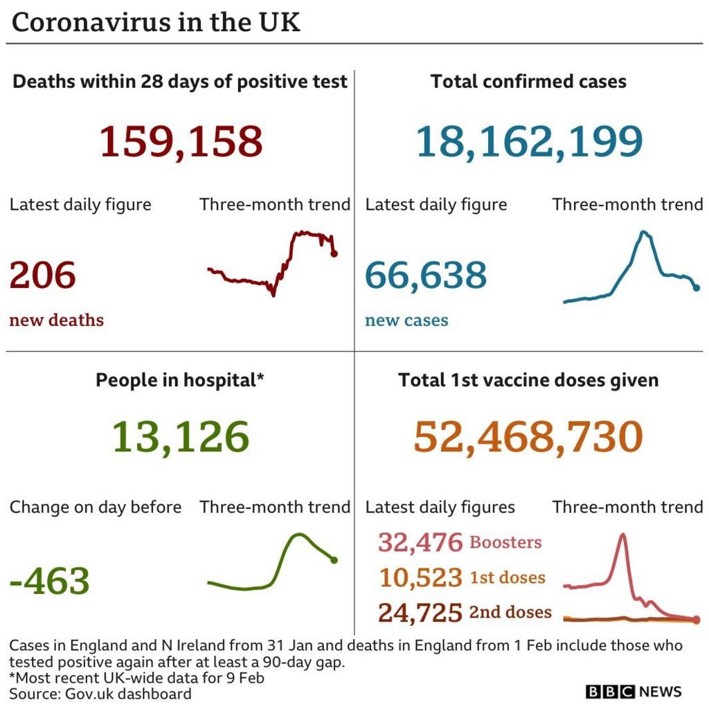 Chart showing the latest figures of 206 deaths within 28 days of a positive coronavirus test and 66,638 new confirmed cases