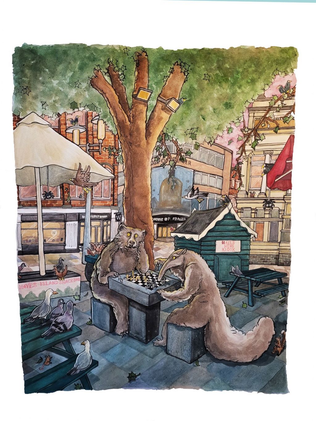 Jack Skivens illustration - bear and anteater