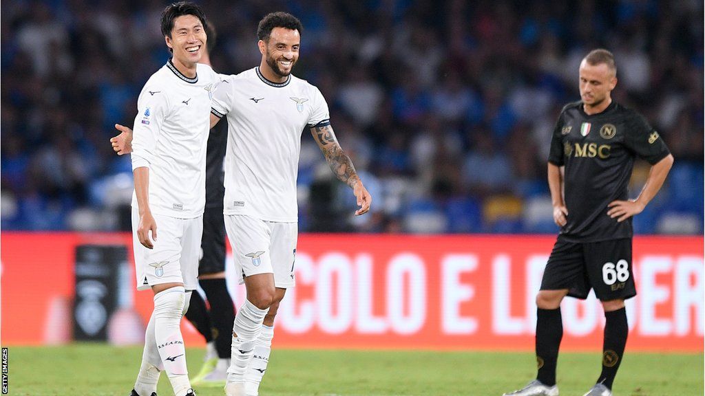 Lazio celebrate after Daichi Kamada's winner at Napoli
