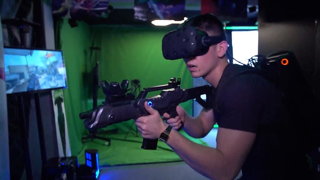 Man playing VR game