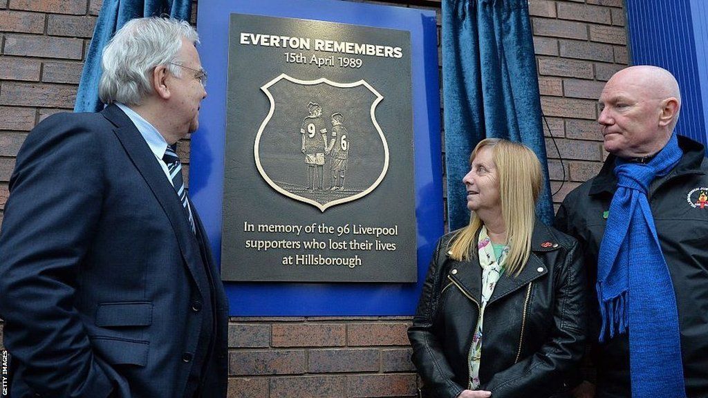 Bill Kenwright, Chair of the Hillsborough Support Group Margaret Aspinall and Everton supporter Stephen Kelly