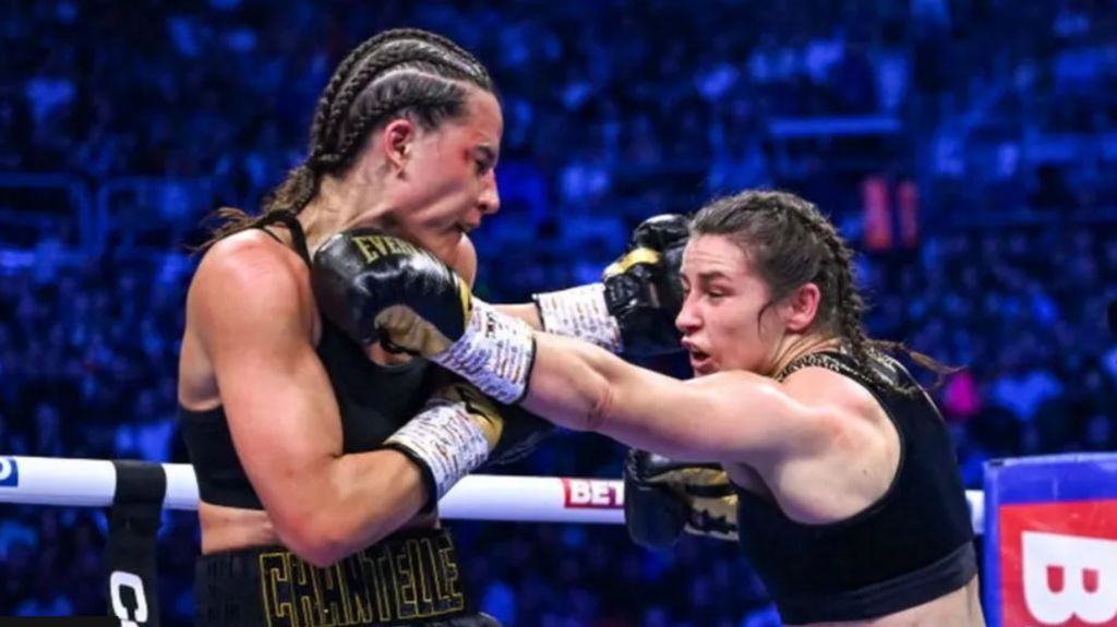 Chantelle Cameron and Katie Taylor exchange punches