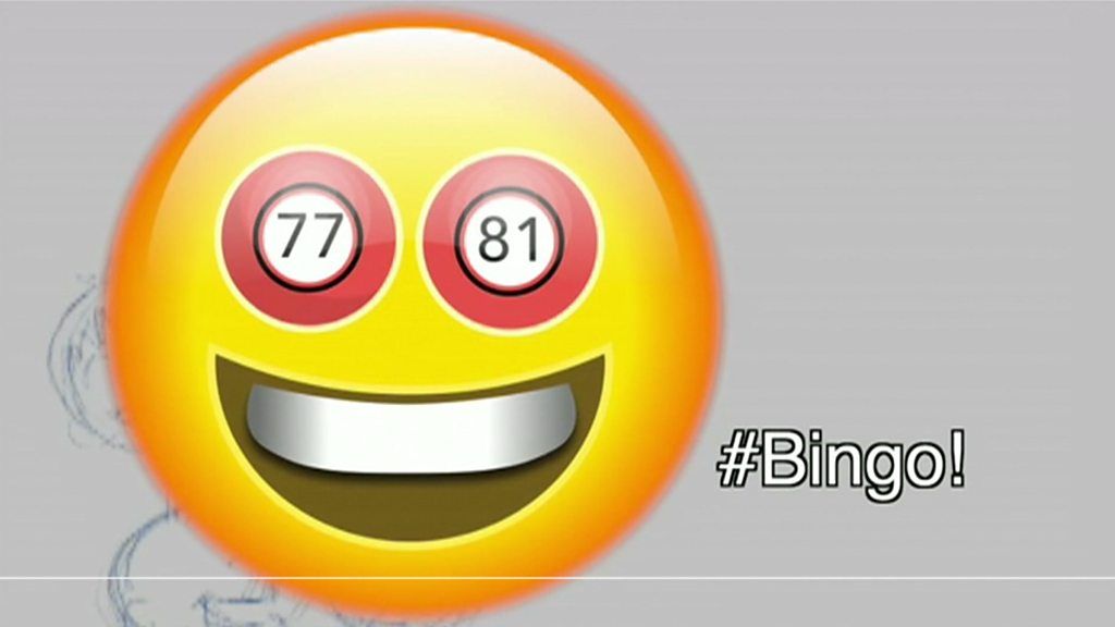 Smiling emoji with Bingo ball eyes