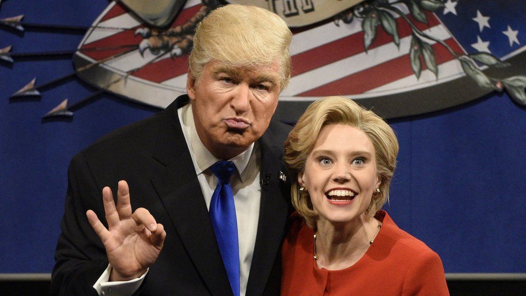 Alec Baldwin and Kate McKinnon as Donald Trump and Hilary Clinton