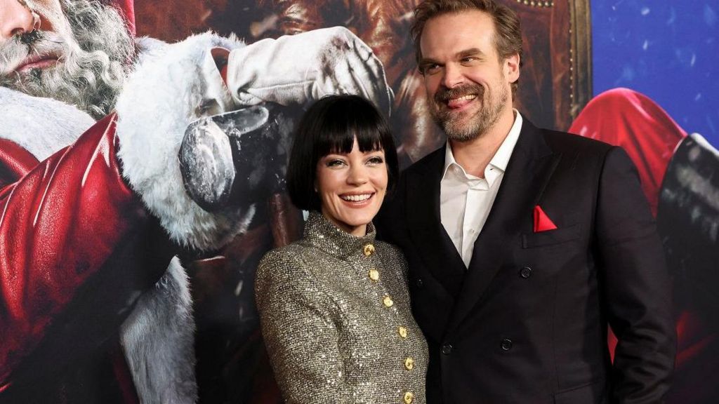 Lily Allen and David Harbour (left) attend a premiere for the film Violent Night in Los Angeles in 2022