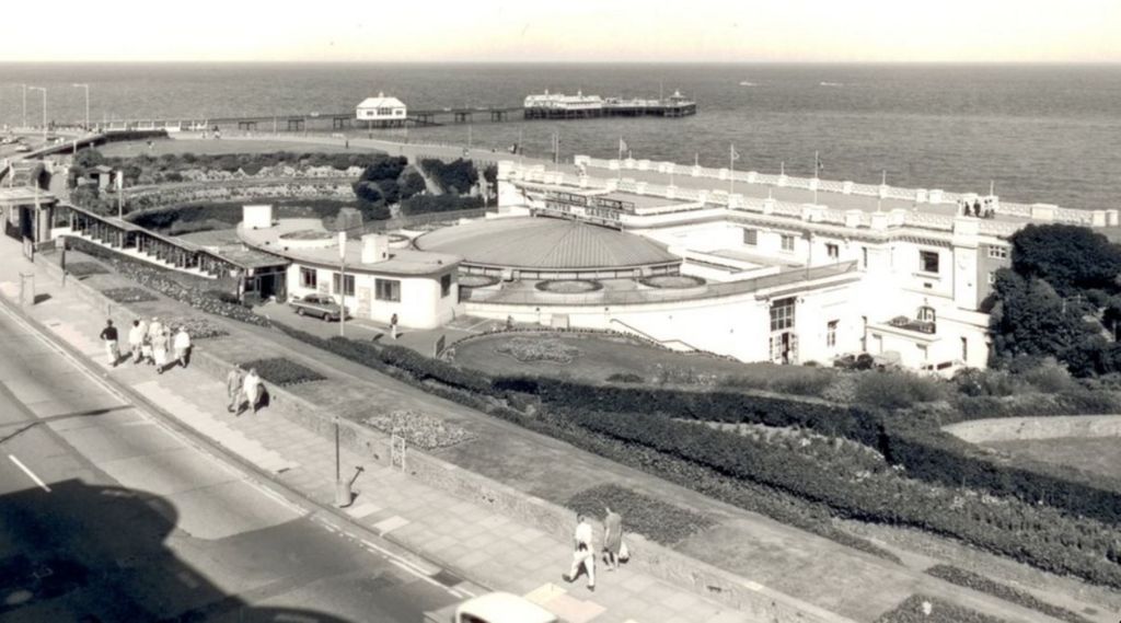 A black and white image of the Winter Garden's building on Margate seafront