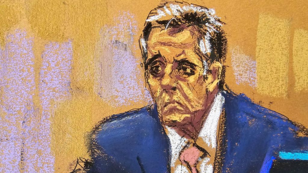 Michael Cohen in a courtroom sketch on the stand