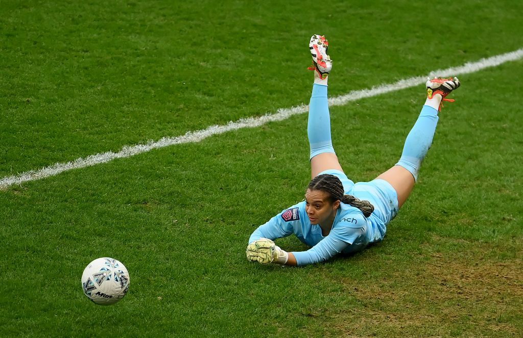 Becky Spencer makes a save during the Women's FA Cup quarter-final win over Manchester City