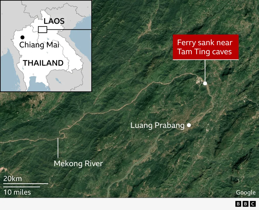Map showing Mekong River route in Laos