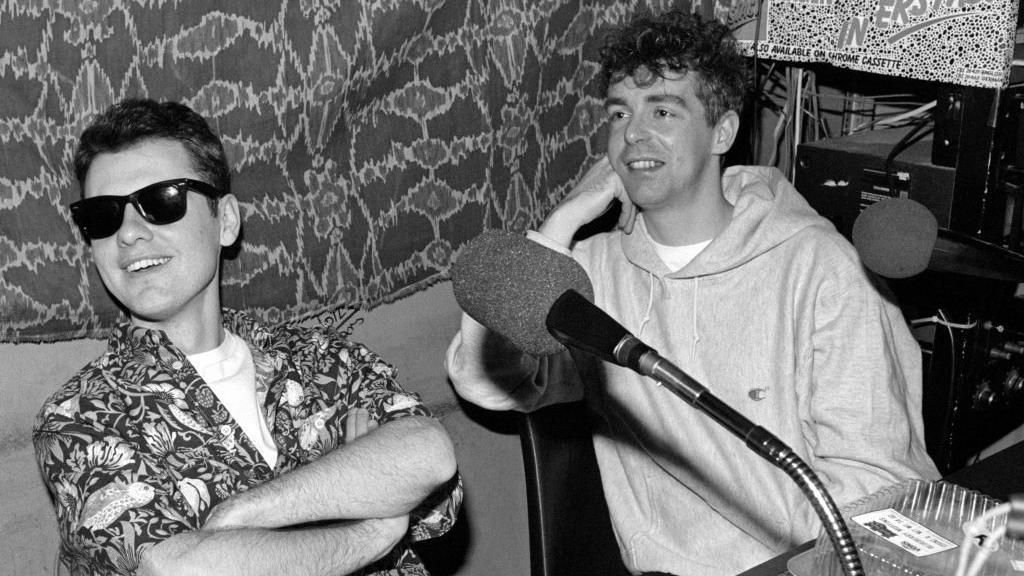 The Pet Shop Boys give a radio interview, at KROQ in Los Angeles, 1986