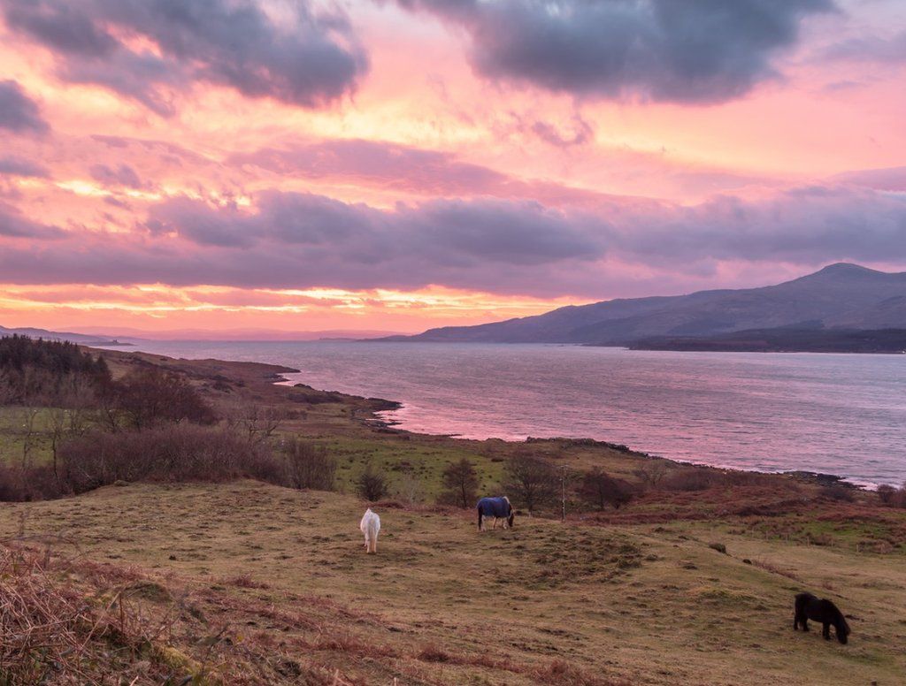 Dawn breaks over the Sound of Mull, Highland, Scotland.