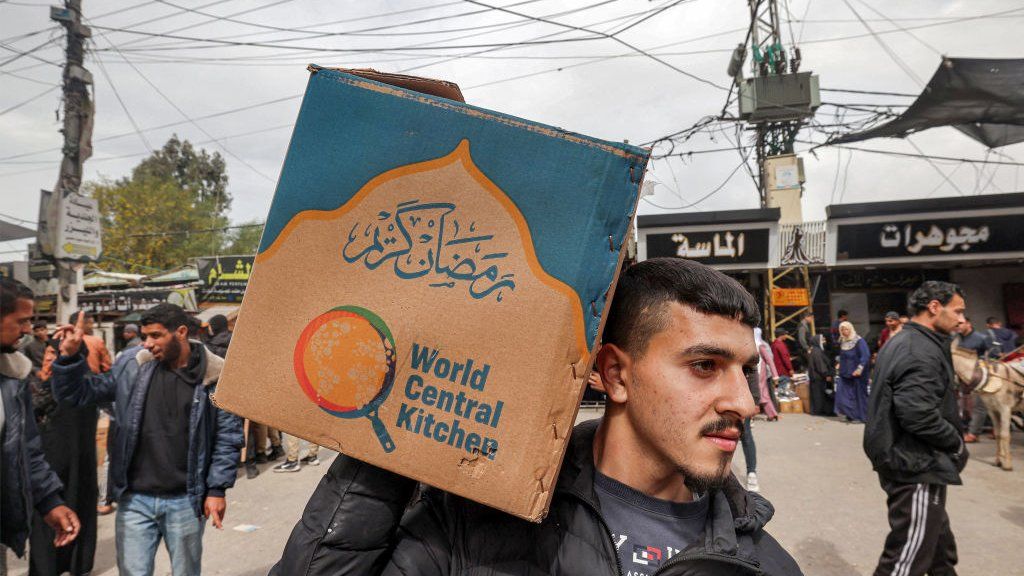 Man holding WCK box in Gaza