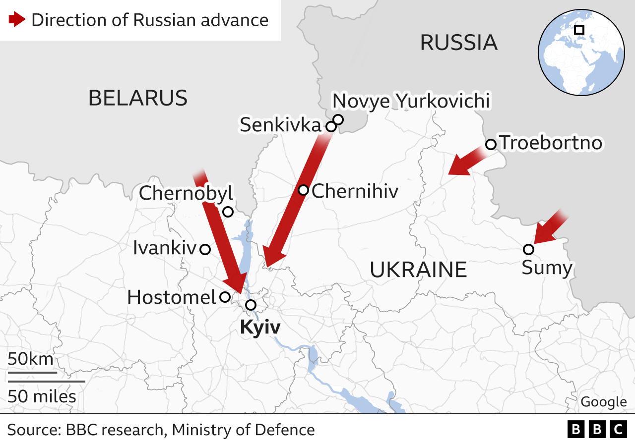 Map showing Russian advance from north