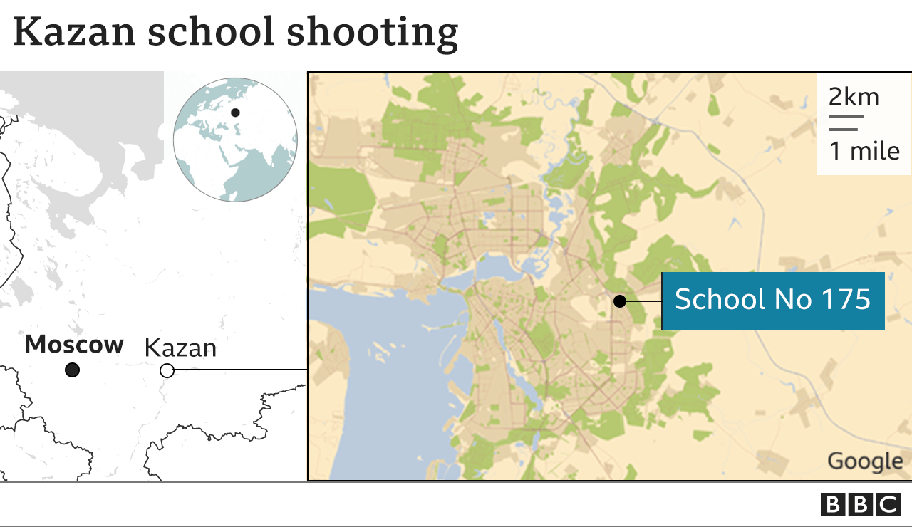 Map showing the location of the school in Kazan