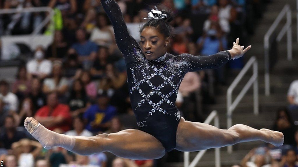Simone Biles wins record eighth US all-around title as comeback