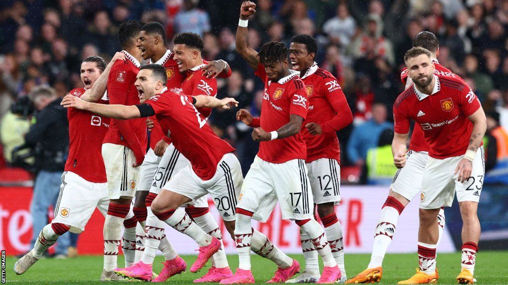 Man Utd players celebrate FA Cup win