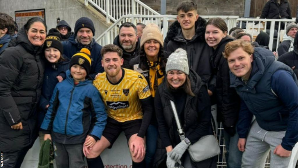 Maidstone United player Sam Bone with family and friends