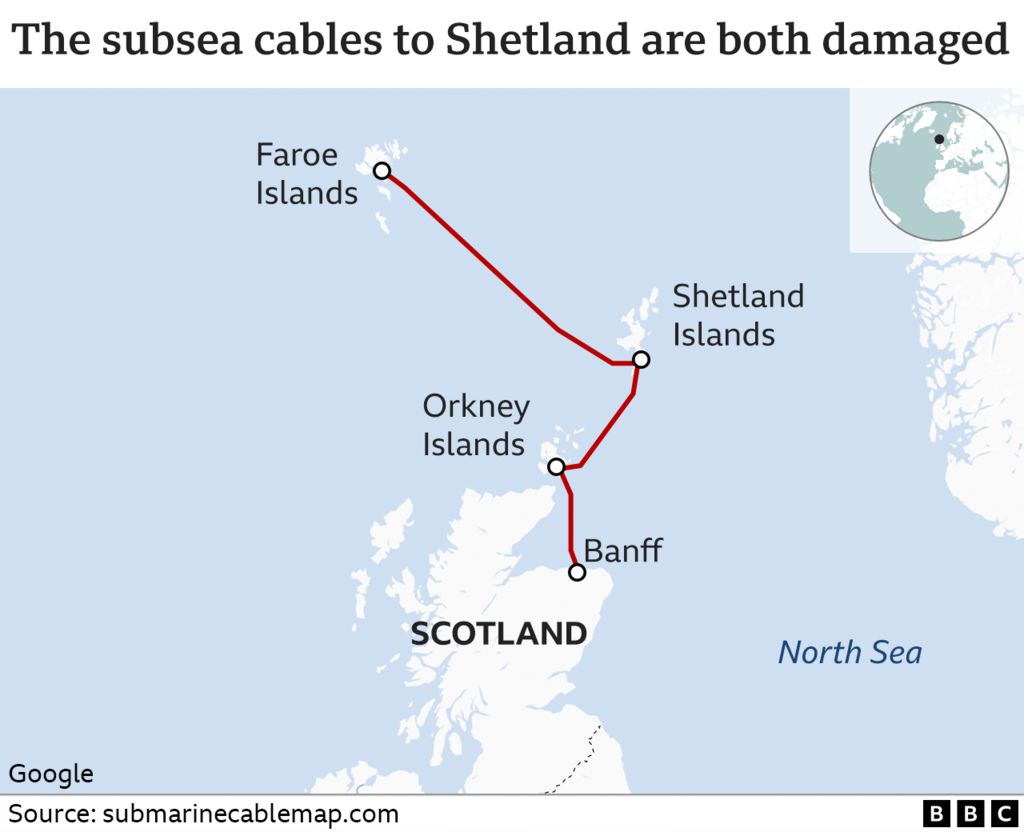 Map of subsea cables at Shetland