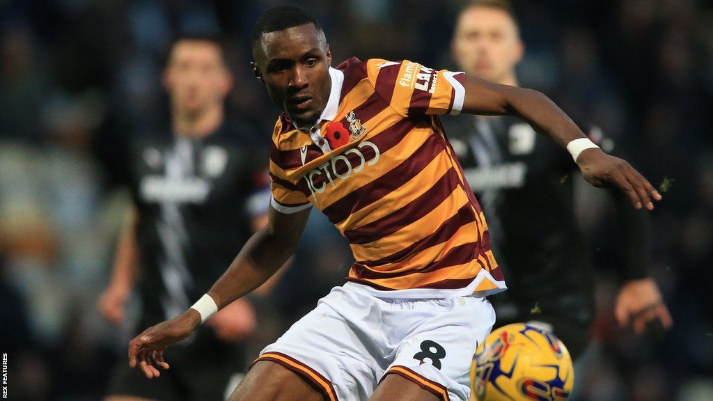 Emmanuel Osadebe with the ball for Bradford