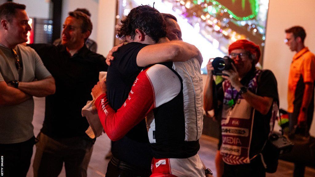 Oliver Bearman hugs his father David