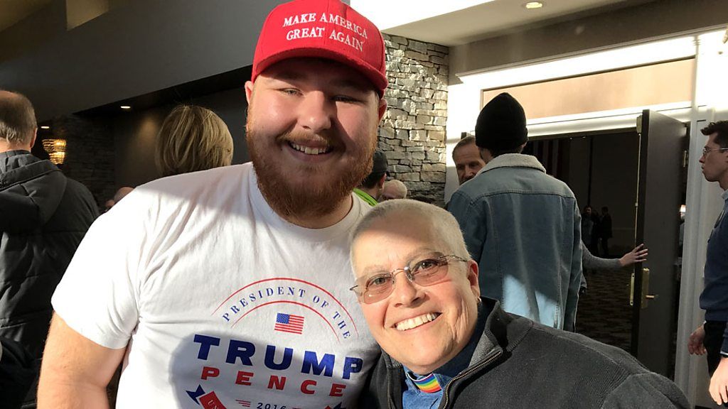 The BBC's Jane O'Brien met a "big hairy Trump guy" and a "queer individual" at a rally for Democratic candidate Pete Buttigieg in New Hampshire.