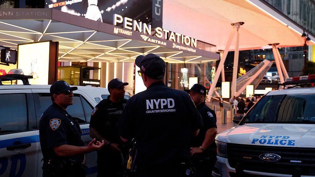 NYPD outside Penn Station after a stabbing