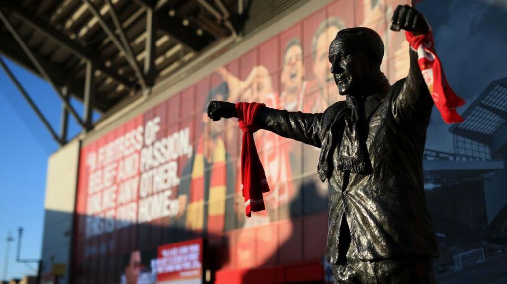 A statue of former Liverpool boss Bill Shankly outside Anfield.