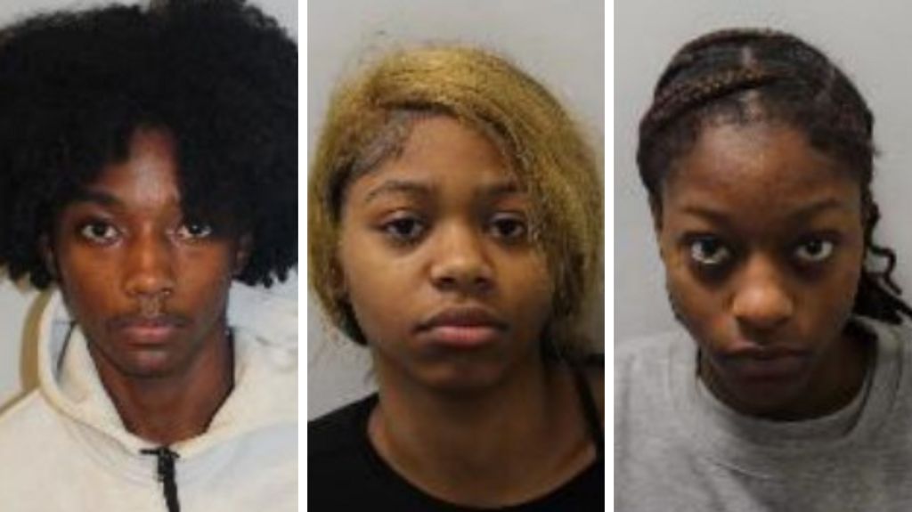 Three mug shots of teenagers with Bingam wearing a white hoodie, Campos-Jorge wearing a black top and Bradshaw-McKoy wearing grey crewneck.