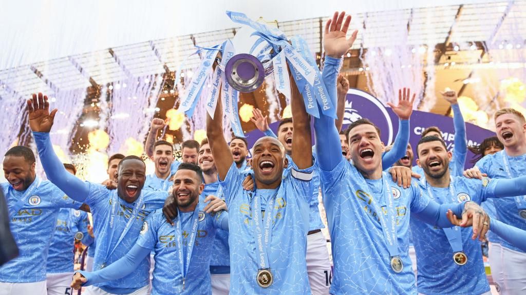 Manchester City lift Premier League trophy