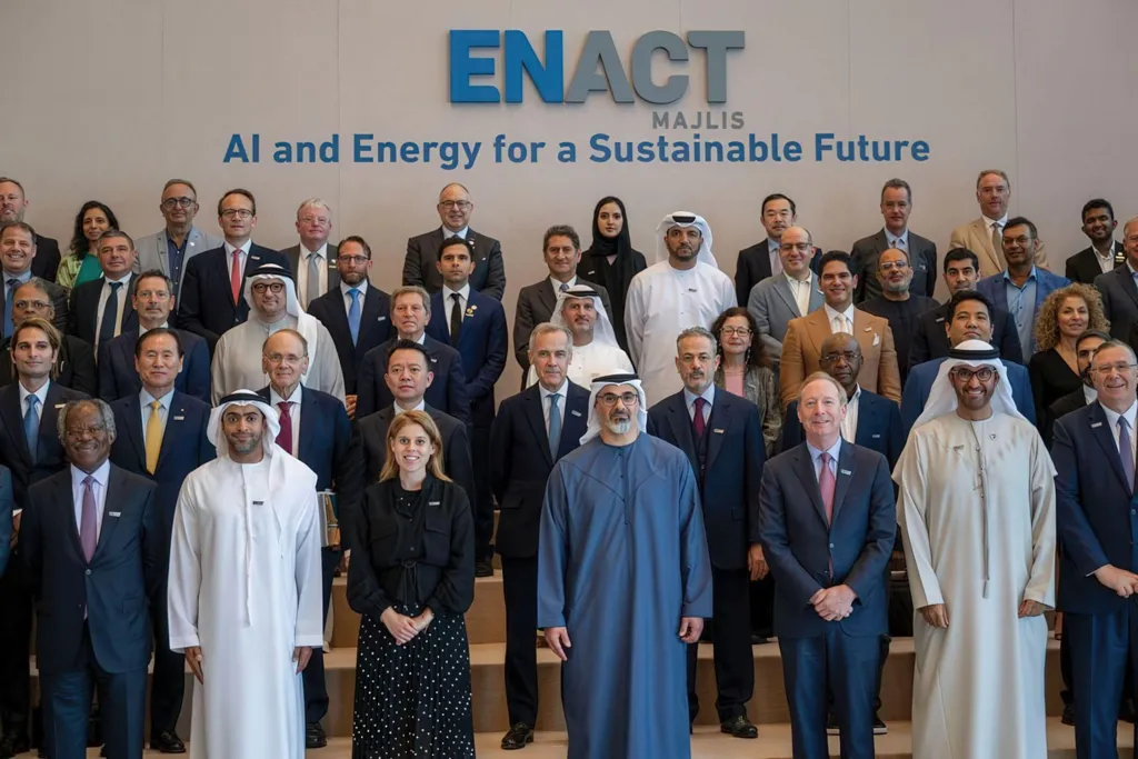 Sheikh Khaled bin Mohamed bin Zayed Al Nahyan, Crown Prince of Abu Dhabi (center) inaugurates the ENACT Majlis' meeting, with Princess Beatrice of York, Founder of BY-EQ (3rd from L) and other participants